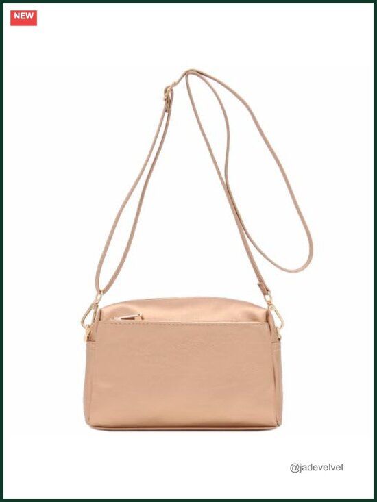Handbags - Faux Leather Triple Zip Small Crossbody Bag with Adjustable Strap